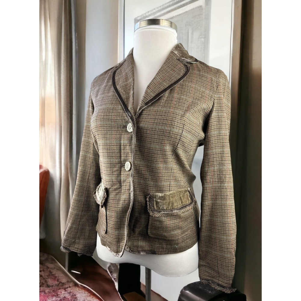 NWT J. Jill Plaid Houndstooth Velvet Trim Blazer Suit Jacket Brown Size 6 Fall - Picture 13 of 13